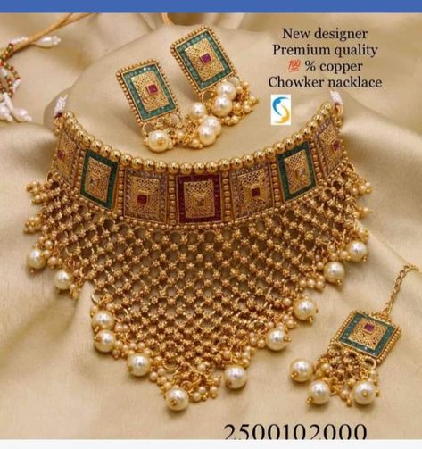 Copper Choker Necklace Jewellery Choker, Copper Choker, Rajputi Jewellery, Rajputi Dress, Kundan Jewellery Bridal, Creative Design Studio, Choker Necklace Designs, Gold Jewelry Outfits, Gold Necklace Indian Bridal Jewelry