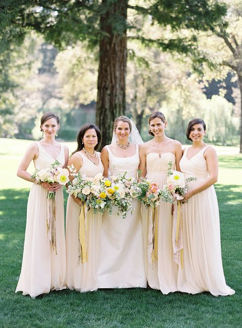 Pastel Peach and Yellow Bridesmaids    #bridesmaids #spring #springwedding #wedding #realwedding #fineartwedding #fineartphotography Peach Bridesmaid, Peach Bridesmaid Dresses, Jose Villa, Yellow Bridesmaid Dresses, Yellow Bridesmaids, Pale Peach, Wedding Theme Colors, Pastel Wedding, Vintage Inspired Wedding