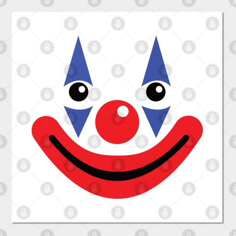 A happy, friendly, smiling circus clown in typical full face clown makeup with a bright, shiny red nose. -- Choose from our vast selection of art prints and posters to match with your desired size to make the perfect print or poster. Pick your favorite: Movies, TV Shows, Art, and so much more! Available in mini, small, medium, large, and extra-large depending on the design. For men, women, and children. Perfect for decoration. Simple Clown Face Drawing, Clown Face Drawing Easy, Clown Nails, Funny Face Drawings, Simple Face Drawing, Clown Outfit, Clown Pics, Clown Clothes, Clown Face