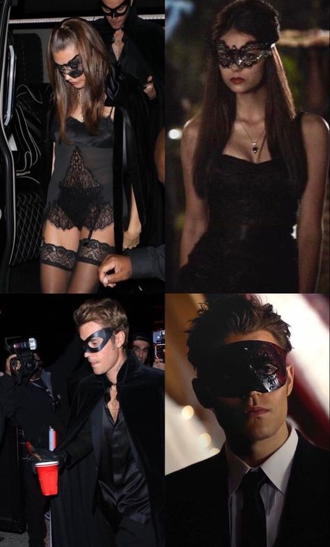 Stefan Salvatore Halloween Costume, Katherine And Stefan Halloween Costume, Hailey Bieber Vampire, Justin And Hailey Bieber Halloween Costume, Katherine And Damon Costume, Hailey Bieber Vampire Costume, Katherine Pierce Halloween Costume Ideas, Damon And Elena Halloween Costume, Sexycore Outfit