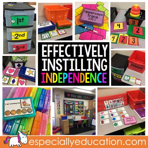 Instilling Independence in the Classroom Special Education Classroom Organization, Independent Work Tasks, Independent Work Stations, Diy Sensory, Social Studies Curriculum, Sped Classroom, Differentiation Math, Self Contained Classroom, Visual Schedules