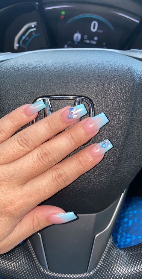 Butterfly Blue Nails, Blue Nails Aesthetic, Blue Butterfly Nails, Big Butterfly, Butterfly Blue, Design Butterfly, Blue Nail Designs, Butterfly Nail, Nails Inspo