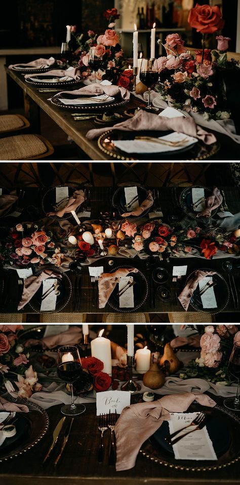 Natural Romantic Wedding, Dark Romantic Wedding, Dark Wedding Theme, Reception Table Settings, Romantic Wedding Receptions, Wedding Reception Photography, Romantic Wedding Inspiration, Romantic Wedding Cake, Dark Wedding