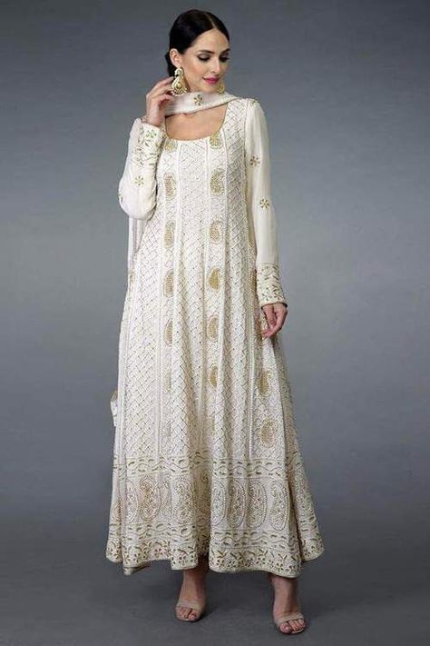 White Anarkali Suits, Off White Anarkali, Chikankari Anarkali, White Anarkali, Silk Anarkali Suits, Indian Designer Suits, Salwar Kamiz, Designer Anarkali, Traditional Indian Outfits