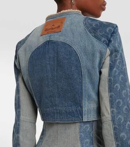 Marine Serre Regenerated Cropped Denim Jacket Women's Coats  | BeyondStyle Upcycle Denim, Designer Denim Jacket, Denim Art, Printed Denim Jacket, Denim Projects, Denim Ideas, Denim Chic, Upcycled Fashion, Creation Couture