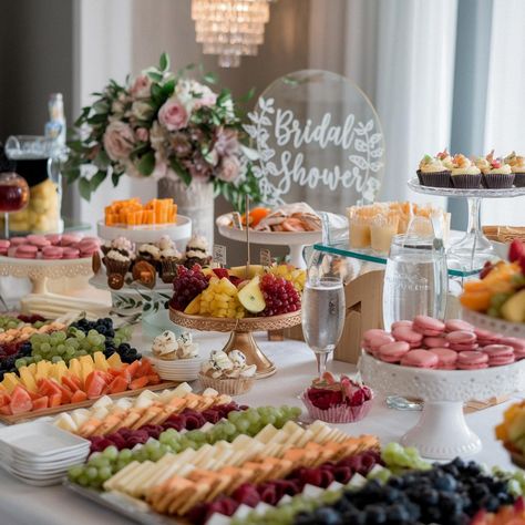 bridal shower snacks Bridal Shower Fruit Tray, Home Bridal Shower Ideas, Bridal Shower Snacks, Bridal Shower Food Ideas, Elegant Bridesmaid Dresses Long, Shower Snacks, Wedding Shower Food, Wedding Dress With Corset, Trendy Bridesmaids