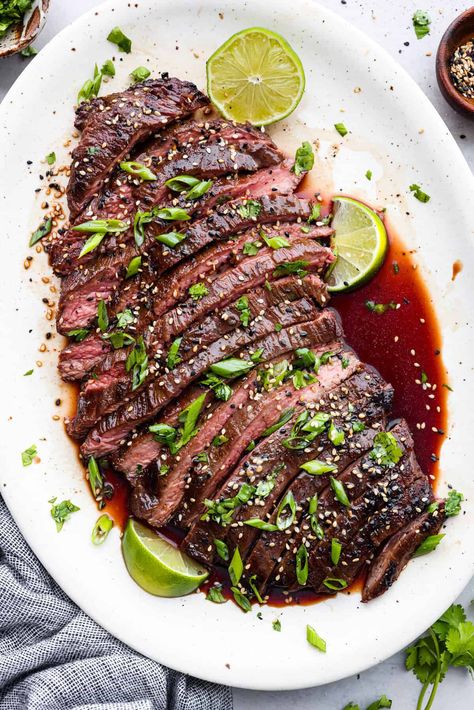 Grilled Flank Steak with Asian-Inspired Marinade Flank Steak Recipes Oven, Asian Steak Marinade, Asian Flank Steak, Flank Steak Marinade, Asian Steak, Marinade Flank Steak, Asian Marinade, Beef Marinade, Flank Steak Recipes