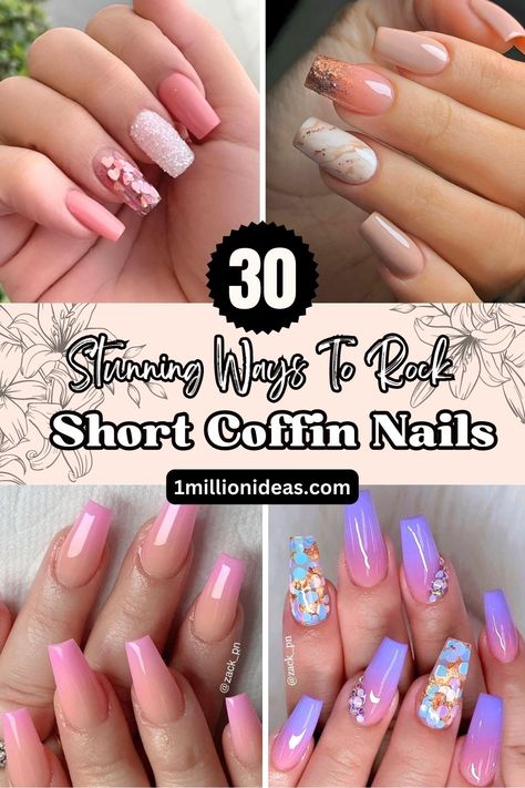 30 Stunning Ways To Rock Short Coffin Nails Cute Nail Inspo Acrylic Coffin, Caufin Nails Designs, Trending Coffin Acrylic Nails, Dip Nail Designs Coffin, Short Coffin Acrylic Nails Spring, Spring Break Nail Ideas Coffin, Shorter Coffin Acrylic Nails, Nail Designs Coffin Shape Short, Short Coffin Nail Ideas Spring