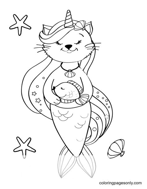 Kitty Mermaid, Unicorn Kitty, Spider Coloring Page, Snake Coloring Pages, Dolphin Coloring Pages, Penguin Coloring Pages, Cat Unicorn, Hello Kitty Colouring Pages, Frog Coloring Pages