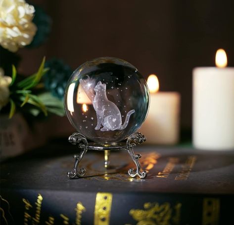 The perfect feline addition. Crystal Bedroom, Dolphin Gifts, Gifts For Cat Lovers, Turtle Gifts, Engraved Crystal, Glass Sphere, Ball Decorations, Crystal Figurines, 3d Laser