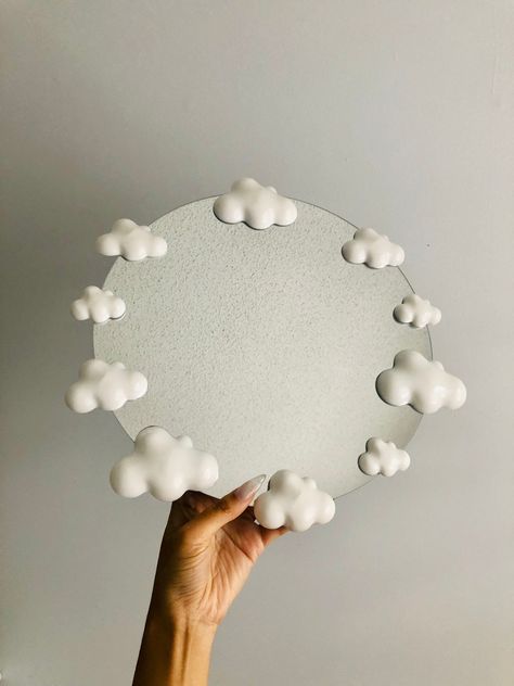 Spiegel Diy, Cloud Mirror, Cloud Decoration, Mirror Frame Diy, Flower Mirror, Mirror Crafts, Tanah Liat, Clay Diy Projects, Resin Wall Art