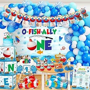 O’fishally One Birthday Party, 1st Birthday Fishing Theme, Ofishally One Birthday Decorations, Oh Fishally One Birthday, Unique 1st Birthday Themes Boys, Ofishally One Birthday, Lights Backdrop, Fishing Party Decorations, Gone Fishing Party