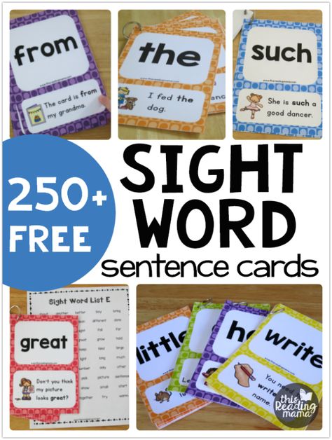 250+ FREE Sight Word Sentence Cards - This Reading Mama Sight Word Sentence Cards, Preschool Sight Words, Sight Word Sentences, Teaching Sight Words, Dolch Words, Sight Word Cards, Sight Words List, Sight Words Kindergarten, Sight Word Practice