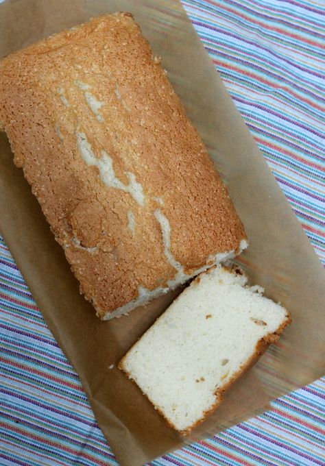 Angel Food Cake in a loaf pan Angel Food Cake Loaf, Mini Angel Food Cake, Cake In A Loaf Pan, Homemade Angel Food Cake, Cake Loaf, Mini Angel, Small Batch Baking, Angel Food Cake Mix Recipes, Kitchenaid Mixer