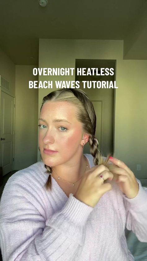 Rope Braid Curls Overnight, Overnight Braids Waves, Overnight Braid Waves, Overnight Heatless Waves, Heatless Beach Waves, Waves Overnight, Heatless Waves Overnight, Overnight Beach Waves, Beach Waves Tutorial