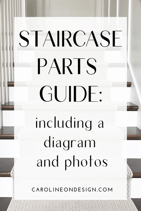 Your Guide to Staircase Parts: Diagram + Photos | Caroline on Design Millwork Staircase, Stairs Diagram, Parts Of A Staircase, Stair Moulding, Foyer With Stairs, Stair Layout, Entryway Stairs, Design Diagram, Mediterranean Interior Design