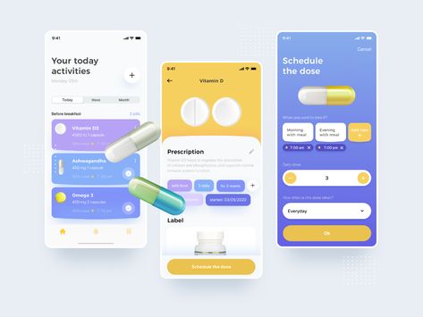 Medicine Reminder by Viktoriya Semenova on Dribbble Medication Reminder App, Medicine Reminder App, Pill Reminder App, Medicine Reminder, Medicine Tracker, Habit App, Ui Ux Design Trends, Medicine Cards, Ux Design Trends