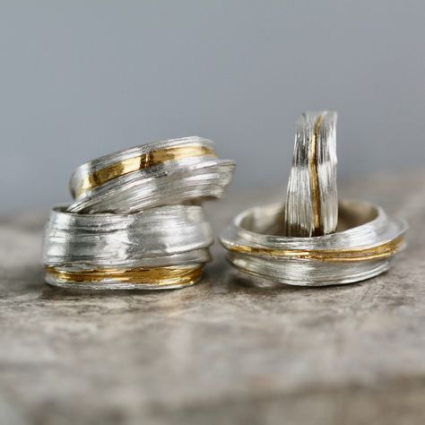 New pieces have arrived...  Who doesn't like a silver & gold combination?   Especially when these mitsuro hikime rings are all one of a kind & completely individual. Only cast once in sterling silver, then highlighted with fine gold, using keum boo, they're guaranteed to be unique.  Find more on my website lisacrockard.com Keum Boo, Luxury Jewelry, Silver Gold, Jewelry Pieces, Wax, Jewelry Design, It Cast, Sterling Silver, Silver