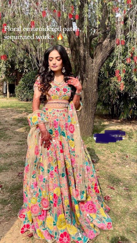 Multicolored Lehenga For Haldi, Mehandi Dresses For Brides, Sangeet Night Outfit, Mehendi Ceremony Outfits, Haldi Dress For Bride, Mehndi Dress For Bride, Ganesh Pooja, Indian Fits, Haldi Ceremony Outfit