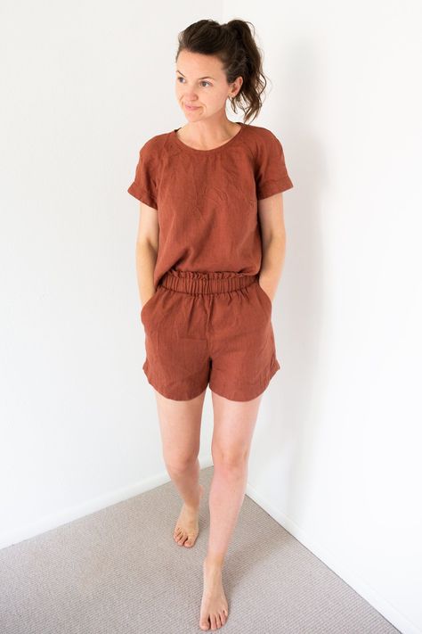 Allie's Linen Coram Top Set – Allie Olson Sewing Patterns Linen Top Sewing Pattern, Linen Set Outfit, Spring Shorts, Woven Fabrics, Top Sewing Pattern, Clothes Sewing Patterns, Sewing Pattern Sizes, Dress Sewing Pattern, Made Clothing