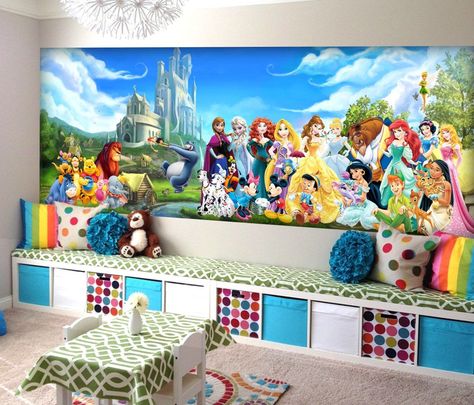 Disney Charachters Wall mural Vinyl Mural Wallpaper Wall by KIINOO Rooms Wallpaper, Disney Playroom, Disney Baby Rooms, Disney Wall Murals, Disney Mural, Disney Princess Room, Disney Bedrooms, Nursery Mural, Disney Rooms