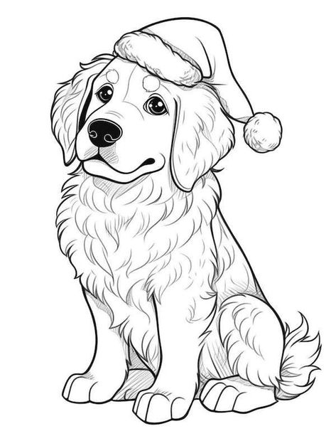 Adorable Christmas dog coloring page Christmas Puppy Coloring Page, Christmas Dog Coloring Pages, Christmas Coloring Pictures, Christmas Dog Drawing, Santa Drawing, Candy Cane Coloring Page, Christmas Coloring Pages For Kids, Nativity Coloring Pages, Christmas Colouring