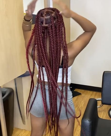 braids nd locs babyeeee Big Knotless Box Braids Burgundy, Jumbo Knotless Box Braids Burgundy, Jumbo Burgundy Knotless Braids, Large Knotless Box Braids Burgundy, Large Red Knotless Box Braids, Maroon Knotless Braids For Black Women, Burgundy Large Knotless Braids, Large Red Knotless Braids, Red Jumbo Knotless Box Braids