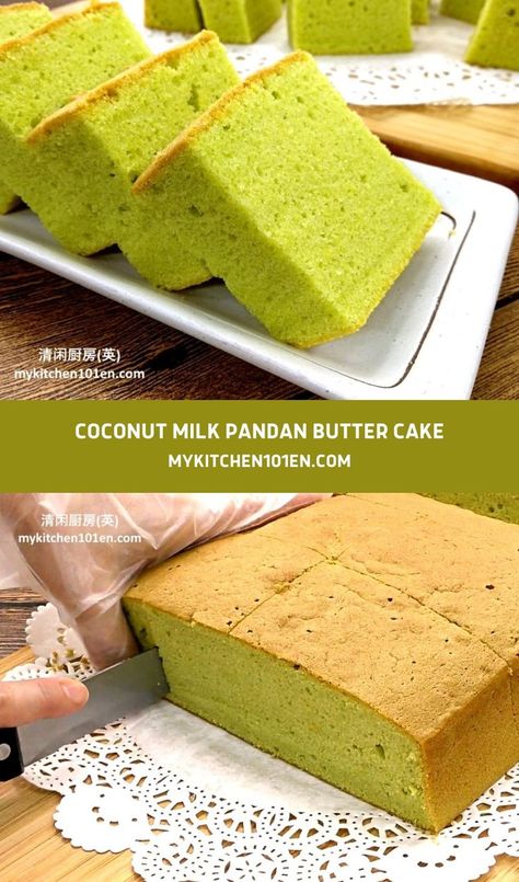 Pandan Butter Cake, Pandan Coconut Cake, Coconut Butter Cake, Rich Butter Cake Recipe, Asian Cakes, Premium Cake, Pandan Cake, Cake Recipes At Home, Asian Cake