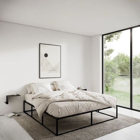 Minimal Bed Frame, Cama Industrial, Minimal Bed, Steel Bed Design, Minimalist Bed Frame, Black Metal Bed Frame, Black Metal Bed, Black Bed Frame, Steel Bed Frame