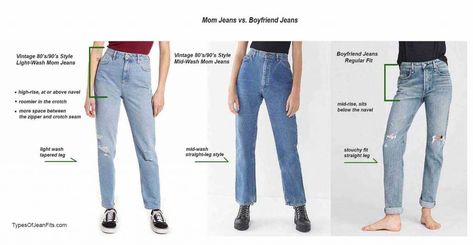 Boyfriend Jeans vs Mom Jeans, 5 comparisons by brand | Types of Jean Fits Mom Jeans Vs Boyfriend Jeans, Mom Jeans Vs Straight Jeans, What Are Boyfriend Jeans, Mommy Jeans, High Waisted Boyfriend Jeans, Boyfriend Jeans Outfit, Jean Fits, Style Girlfriend, Mum Jeans