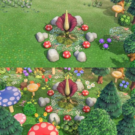 Animal Crossing Mushroom Island, Animal Crossing Mushroom Forest, Acnh Mushroom, Animal Crossing Online, Acnh Campsite, Fairycore Island, Acnh Spooky, Animal Crossing Town Tune, Fairy Garden Animals