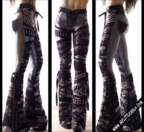 Wornstar Clothing, Fashion Alternative, Buckle Pants, Heavy Metal Fashion, Bleached Denim, Metal Fashion, Alternative Clothing, Bootcut Pants, Studded Leather