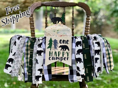 One Happy Camper First Birthday, Woodland Banner, Wild One Banner, Happy Camper Birthday Party, Camping Theme Birthday, One Happy Camper, Birthday Highchair, One Banner, Highchair Banner