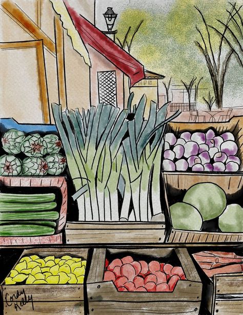 Boxes of vegetables in farmer's market stall Journey Photos, Farmer Painting, Carnival Posters, Promotional Materials, Farm Art, Chronological Order, Pop Art Wallpaper, Bible Art Journaling, Ap Art