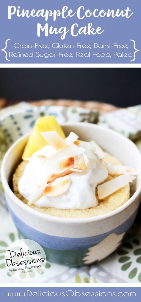 If you’re a fan of mug cakes, you will love this Pineapple Coconut Mug Cake. It’s so easy to make and will transport your taste buds to somewhere warm and sandy. This Pineapple Coconut Mug Cake tastes great as is or topped with whipped cream or vanilla ice cream. Grab the recipe! Pineapple Mug Cake, Coconut Mug Cake, Sugarless Desserts, Cinnamon Mug Cake, Gluten Free Mug Cake, Vanilla Mug Cakes, Delicious Paleo Recipes, Grain Free Desserts, Mug Cakes