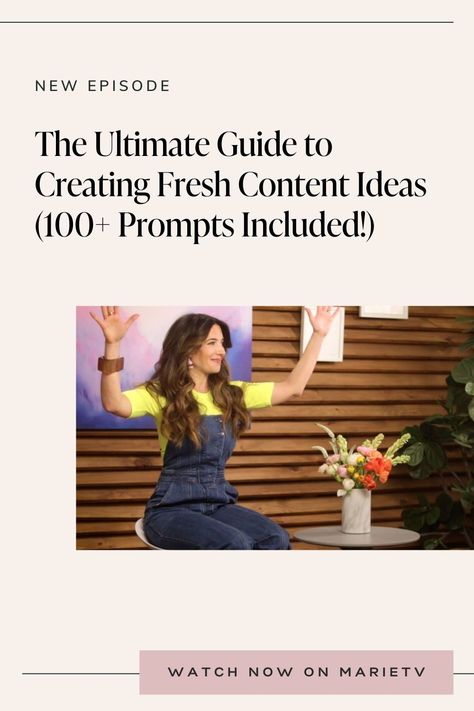 The Ultimate Guide to Creating Fresh Content Ideas (100+ Prompts Included!). In this Marie Forleo TV episode you’ll learn three principles that will help you become a content idea machine — turning casual readers into raving fans. Plus over 100+ prompts that will set your creative juices on 🔥. free business resources, free resources, freebies, content inspiration, unique content creation, copywriting tips, content brainstorming techniques, copywriting psychology, content creation trends Content Brainstorming, Brainstorming Techniques, Witchy Inspiration, Free Business Resources, Of Content Ideas, Growth Inspiration, Solopreneur Tips, Entrepreneurship Motivation, Content Inspiration