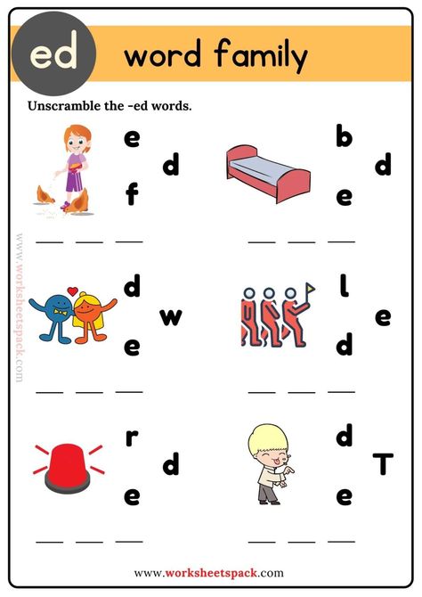 Ed Word Family - worksheetspack Ed Family Words Worksheet, Ed Words Worksheet, Ed Word Family, Reading Preschool, Word Families Printables, Two Letter Words, Family Worksheets, Cvc Words Worksheets, Word Family Activities