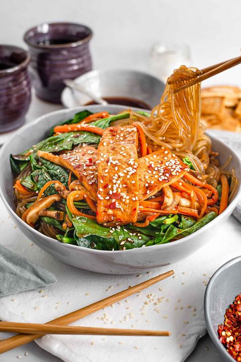 Sweet Potato Glass Noodle Recipes, Sweet Potato Glass Noodles Recipe, Glass Noodle Recipes, Sweet Potato Glass Noodles, Potato Glass Noodles, Japchae Recipe, Glass Noodles Recipe, Korean Sweet Potato, Sweet Potato Noodles