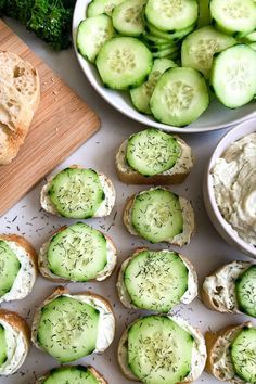 Cucumber And Dill Baguettes | Modernmealmakeover.com Cucumber Dill Bites, Cucumber Crostini, Baguette Appetizer, Baguette Sandwiches, Cucumber Bites Appetizers, Easy Delicious Appetizers, Cucumber Appetizers, Cream Cheese Appetizer, Awesome Appetizers