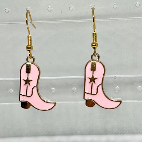 Western Charm: Dainty Handmade Pink Cowboy Boot Earrings - Cowgirl Jewelry #CowgirlEarrings #CowboyRodeoJewelry #CuteTrendyEarrings #GoldSilverEarrings #CowgirlStyle #GiftsForHer #HandmadeDainty #SpecialRodeoGirl #WesternStyle #EarringsEveryday Pink Cowboy Boot, Cowboy Boot Earrings, Boot Earrings, Rodeo Jewelry, Pink Cowboy Boots, Rodeo Girls, Pink Cowboy, Cowgirl Jewelry, Cowboy Boot