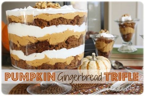 Gingerbread Triffle, Cooking Deserts, Gingerbread Pumpkin, Gingerbread Trifle, Pumpkin Trifle, Pumpkin Gingerbread, Pumpkin Filling, Trifle Desserts, Thanksgiving Food Desserts