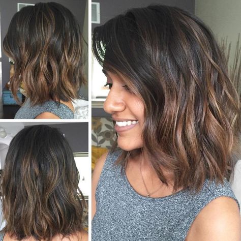 Warm Caramel Brown Balayage Bob for Brunettes with Short Hair Caramel Brown Balayage, Brown Balayage Bob, Balayage Long Hair, Rambut Brunette, Balayage Bob, Ash Blonde Balayage, Bronde Balayage, Soft Caramel, Balayage Hair Dark