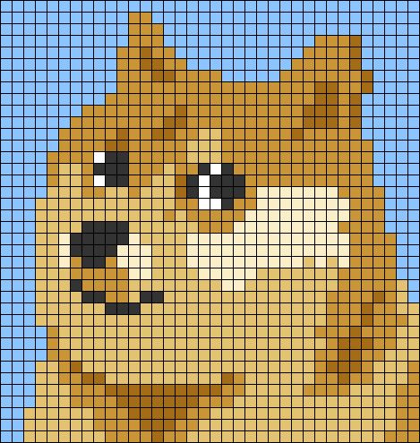 Alpha pattern #92719 | BraceletBook Pixel Art 32x32 Grid Meme, Funny Pixel Art, Shiba Inu Funny, 32x32 Pixel Art Grid, Doge Dog, Dog Meme, Funny Puppy, Graph Crochet, Cross Stitch Fonts