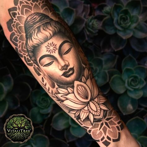 Buddhist Forearm Tattoo, Buddha Tattoo For Women Beautiful, Female Buddha Tattoo Goddesses, Buddha Tattoos For Women, Buddha Leg Tattoo, Ghandi Tattoo, Buddah Tattoo For Women, Zen Tattoo For Women, Budda Tattoo Designs