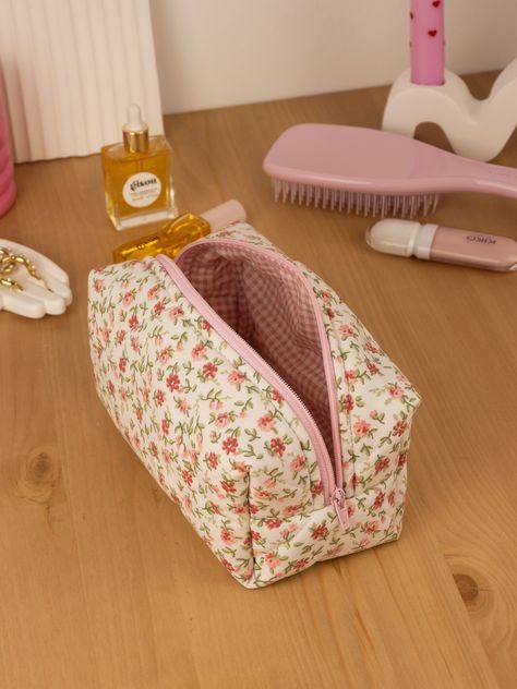 "This cute and floral makeup bag will help you in many ways. You can put your makeup in this toiletry bag when you are at a party or out. You can make a loved one happy by gifting it to a friend. If you are going to travel, you can put your cosmetic bag in your suitcase and prevent your make-up materials from being messy.You can use it as a pencil case when going to school.🌸 🧺Materials: Cotton fabric is used in the outer and inner fabric. There is a fiber fabric between the two, so we have a f Cotton Makeup Bag, Cute Toiletry Bag, Sewing Makeup Bag, Handmade Makeup Bag, Cute Makeup Bag, Floral Makeup Bag, Toilet Bag, Toiletry Bag Women, Floral Makeup