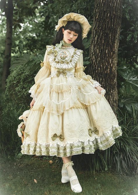 Flowers of the Four Seasons Long Sleeves Lolita Long Version OP Dress Lolíta Dress Long, Summer Victorian Dress With Ruffles And Long Sleeves, Harajuku Style Long Sleeve Costume Dress, Lotila Dress, Princesscore Cosplay Dress With Ruffles, Classic Lolita, Op Dress, Lolita Outfits, Old Fashion Dresses