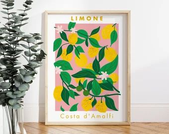 Italian digital prints | Etsy Sky Blue Aesthetic, Aesthetic Dorm Room, Food Wall Art, Lemon Art, Fruit Wall Art, Lemon Decor, Italy Print, Lemon Print, Dorm Room Decor