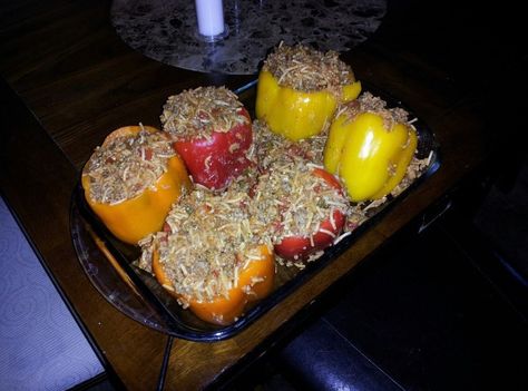 Easy Spanish Rice Stuffed Bell Peppers Rice Stuffed Bell Peppers, Stuffed Bell Peppers Ground Beef, Easy Spanish Rice, Rice Stuffed Peppers, Turkey Stuffed Peppers, Spanish Rice Easy, Stuffed Peppers With Rice, Ground Beef Rice, Rice A Roni