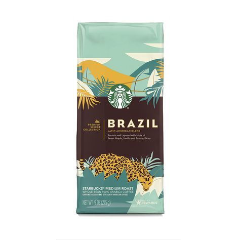 Starbucks Design, Brazilian Coffee, Arabica Coffee Beans, Coffee Varieties, Medium Roast Coffee, Roast Coffee, Single Origin, Arabica Coffee, Food Packaging Design