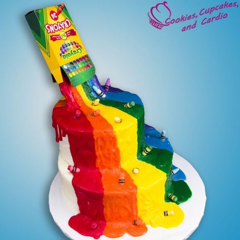 Crayon Cake, Homemade Baking Recipes, Edible Crayons, Crayola Party, Crayola Birthday Party, Waterfall Cake, Crayon Birthday Parties, Anti Gravity Cake, Rainbow Treats